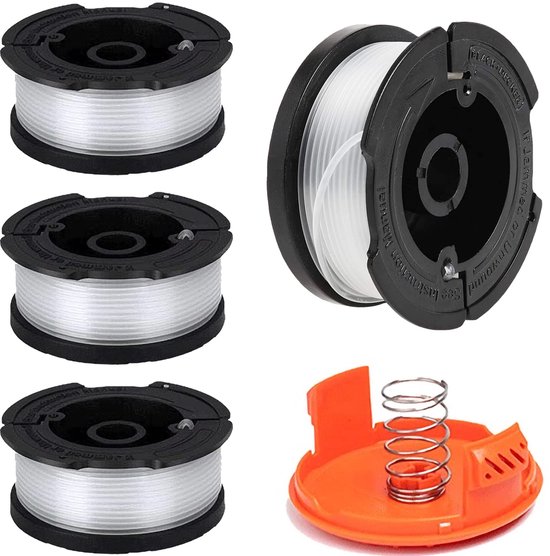 Geschikt voor Vervangende spoel voor bosmaaier, 4 stuks Φ1,65 mm 9,2 m AF-100 AF-100-3ZP AF-100-BKP automatische nylon spoel + RC-100-P spoelafdekking, bosmaaierspoel voor BLACK & DECKER van Black + Decker