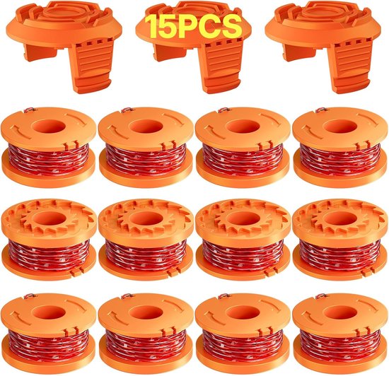 Geschikt voor Worx grastrimmer, vervangspoel voor trimsnoer, vervangingsset voor trimsnoer, geschikt voor WORX WA0010/WA6531 trimmers, reserveonderdelen voor grastrimmerdraad (12 trimmerspoelen, 3 trimkapjes)