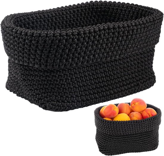 Gevlochten katoenen touw - rechthoekige stapelbare gehaakte mand - organizer voor slaapkamer - badkamer en kantoor - opbergmanden - gevlochten klein van Merkloos	