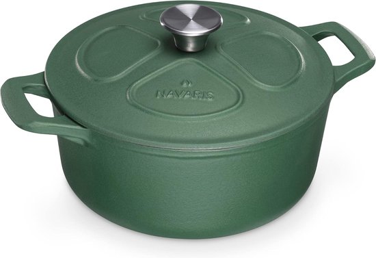 Gietijzeren braadpan met deksel - Dutch oven voor inductie en keramisch koken - Mat groene emaille pot