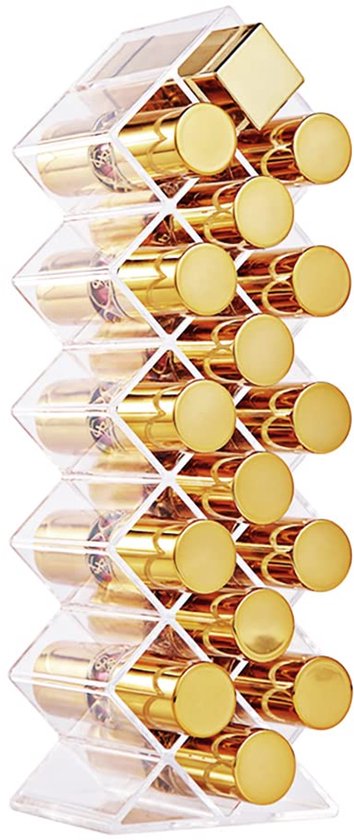 Gigicial Acryl lippenstift organizer - transparante lipgloss organizer - 16 compartimenten voor eenvoudig sorteren en opbergen - 1 stuk - geschikt voor badkamer/slaapkamer + transparant van Merkloos	