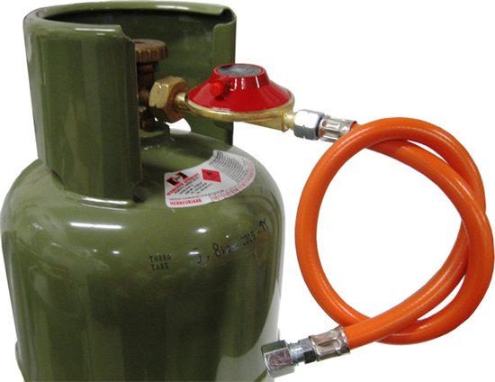 Gimeg Gasdrukregelaarset Afblaasbeveiliging - 30 mbar - Kombi X 1/4 inch links - Slang 60 cm van Gimeg