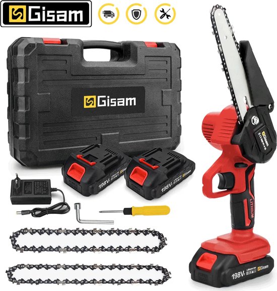 GISAM - Elektrische Kettingzaag - Oplaadbaar - 2 Batterijen - 6 Inch - Red van Gisam®