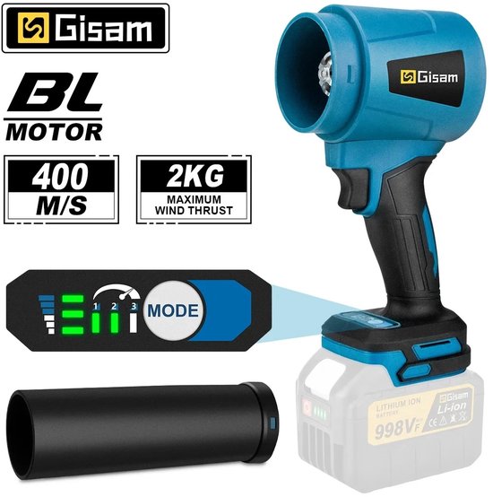 Gisam - Handheld Bladblazer Met Accu - Turbo Fan - 300000 RPM - 400 M/S - Inclusief 1 Batterij Makita 18V Compatible van Gisam®