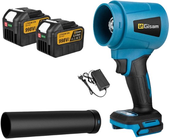 Gisam TurboJet Pro - Accu Bladblazer - 400 m/s - 300000 RPM - Borstelloze Motor - Incl. 2 Accu’s - Compatibel met Makita 18V