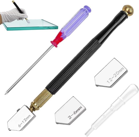 Glas Snijder - Voor Dikke Glas - Snijder met 3 Carbide Snijkoppen - Geschikt voor het Snijden van Dikte Glas (2mm-20mm) van Huvlmend