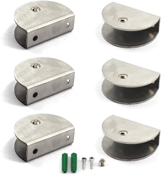 Glass Clamp Bracket 8-12mm Stainless Steel Glass Shelf Clamps Wall Mounted Glass Shelf Support Shelf Bracket (Pack of 6) van MHMYDZ