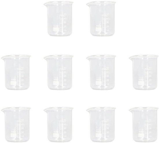 Glass Cup, 10pcs 50ml Laboratory Cups Glass Measuring Cup Set, Professional Borosilicate Glass Measuring Cups for Laboratories Classrooms van Merkloos	