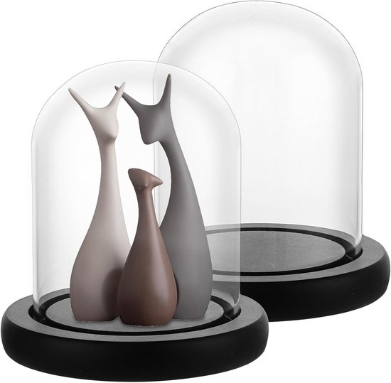 Glass Dome met Houten Basis - 10 cm Hoge Decoratieve Glazen Koepel - Transparante Glazen Klok voor Poppen en Tafelsieraden van Merkloos	