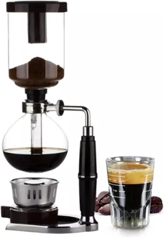 Glass Siphon Coffee Maker, Hand Brewed Coffee Maker Siphon Type Stainless Steel Base Classic Coffee Machine, Vacuum Coffee Brewer Hot Tea Maker For Home Office van Merkloos	