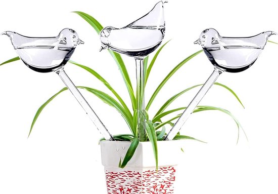 Glass Watering Globe Zelfbewaterende spikes - verpakking van 3 plantenbewateringslampen - vogelvorm zelfbewatering voor binnen- en buitenplanten van Relaxdays