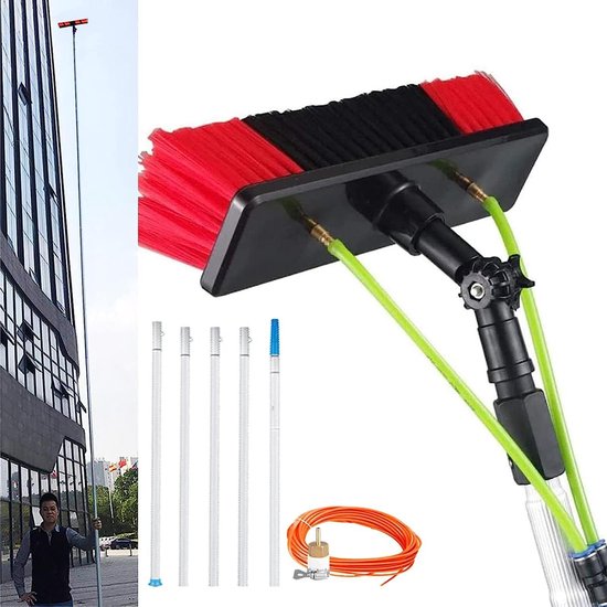 Glazenwas set - Ramenwasser steel - Hoge ramen reinigen - Waterslang aangedreven - Tot 12 meter - Zilver