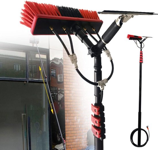 Glazenwasserset Met 18-36 Voet Lange Steel, Telescopische Borstel, Uitschuifbare Reiniger Voor Serredaken, Reiniging Van Fotovoltaïsche En Zonnepanelen, Borstelkop Van 55 Cm (7 M/24 Ft), Borstelkop V