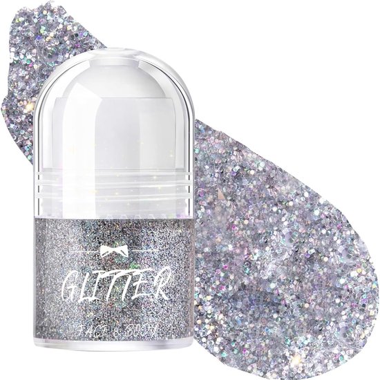 Glitter gel voor het lichaam - roll-on glitter pailletten voor het gezicht - concert - festival - rave - accessoires - holografische glitter gel voor het haar van Merkloos	