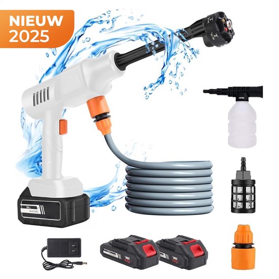 Golermo Draadloze Hogedrukreiniger – Met Lithium-Ion Accu – 21V– Incl. Spuitlans & Accessoires – Compact & Krachtig – Voor Auto, Tuin, Terras van Merkloos	