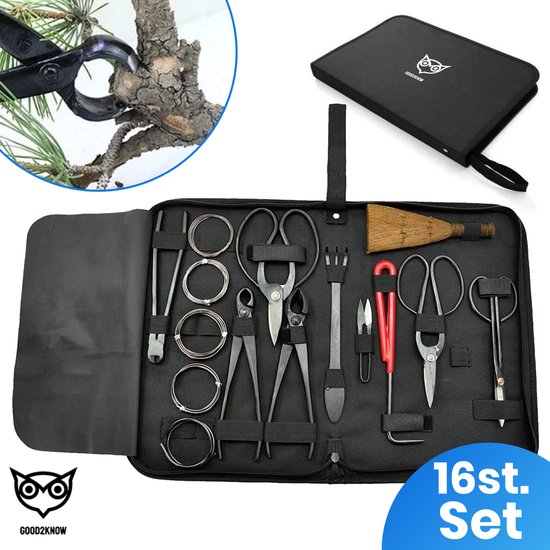 Good2know Bonsai Gereedschap Set - 16 delig - Bonsai Starters kit - Bonsai boompje verzorgingskit - Tuingereedschap - Bonsai schaar van Good2know
