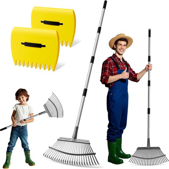 Goodivery® - Bladverzamelaar - 2-In-1 Bladharkenset Met Bladgrijper - 25-Tands Tuinhark Voor Bladeren - Gazon En Gras - Verstelbare Bladhark Met Lange Steel - Brede Metalen Harkkop - Efficiënte Bladverzamelaar van Merkloos	