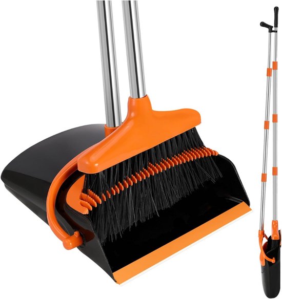 Goodivery ® Rosshaar kamerbezem met staal, mengbezem met zachte haren, kastbezem met telescopische staal en handborstel, stoffer en blik, metalen stoffer en blik , 31 x 29 x 10 cm; Oranje van Goodivery