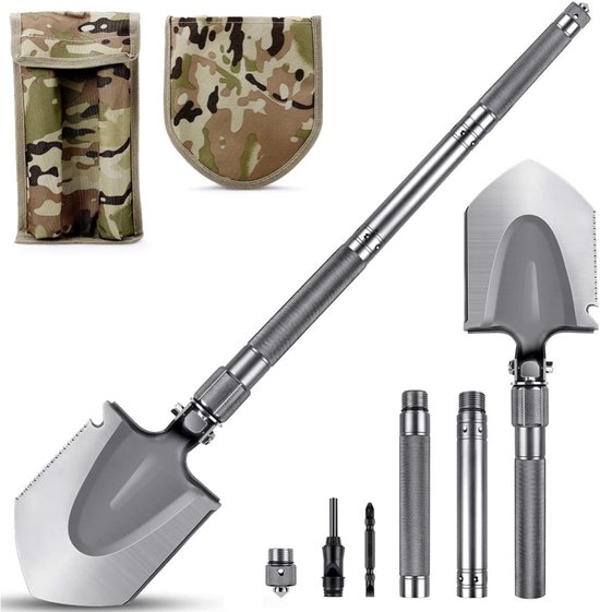 Goodivery® -Sneeuwschuivers - Sneeuwschuiver kunstof - Sneeuwschuiver Metaal - 75cm Opvouwbare Schep, 16 Multifunctionele Survival Schep met 2 Verstelbare Antislip Aluminium Buizen - 25x16x5cm - Zilver van Merkloos	