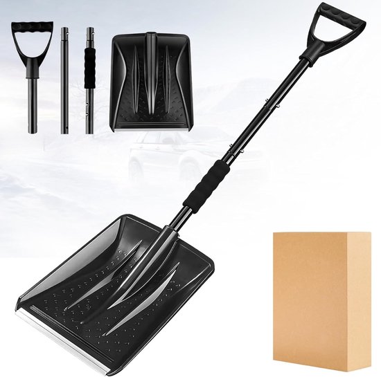 Goodivery® -Sneeuwschuivers - Sneeuwschuiver kunstof - Sneeuwschuiver Metaal - Sneeuwschuiver met Afneembare Verstelbare Stang, 3-in-1 Sneeuwschuiver voor Auto's met Antisliphandgreep, 112x27x3cm - Zwart