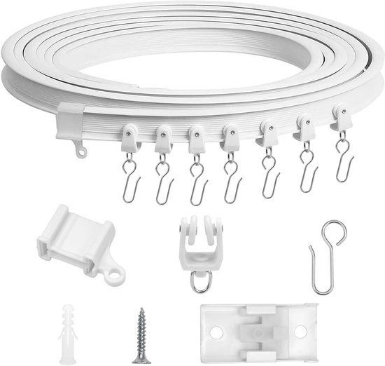 Gordijnrail zonder boren - 3 m flexibele buigbare plafond gordijnrail - kromme gordijnrail met stille rollers - flexibele buigbare gordijnrailset voor gordijnen - kamerscherm - balkon - kantoor van Starlux.