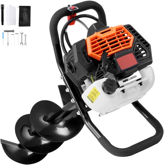 Graafmachine op gas 52CC 1450W met 8” boor-1 verlengstang, oranje + zwart van Merkloos	