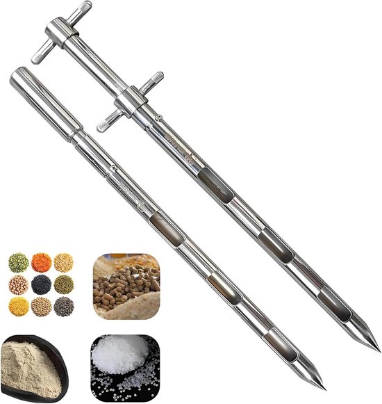 Graansampler Sonde - Bemonsteringsbuis Bodem - Materiaalbemonstering - Dubbellaags Roterend - 25mm Diameter - Zilver