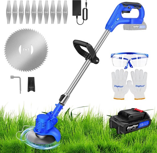 Gran Vida® - Grastrimmers Met Accu - 21V Lithium-Ion Batterij - Verstelbare Handgreep - Inclusief 10 Metaalbladen - Blauw van Gran Vida