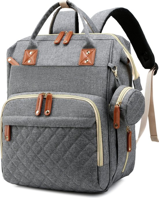 Gran Vida® - Luiertas Rugzak - Uitvouwbaar tot Verschoonmat - Waterdicht - Grote Capaciteit - Ergonomisch Comfort - Grijs van Gran Vida