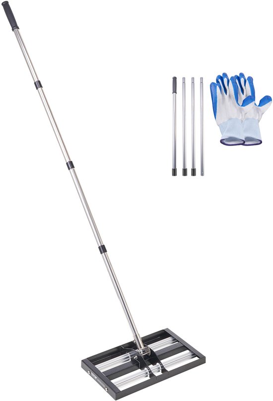 Gras egaliseerder met rol – 25,4 x 43,1 cm roestvrijstalen nivelleerhark met verstelbare steel van 161 cm – Robuust egaliseergereedschap voor gazons, tuinen en golfbanen van Merkloos	