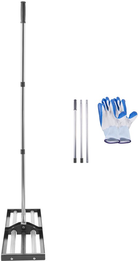Gras egaliseerder met rol – 25,4 x 91,4 cm roestvrijstalen nivelleerhark met verstelbare steel van 213 cm – Duurzaam gereedschap voor het egaliseren van gazons, tuinen en golfbanen van Merkloos	