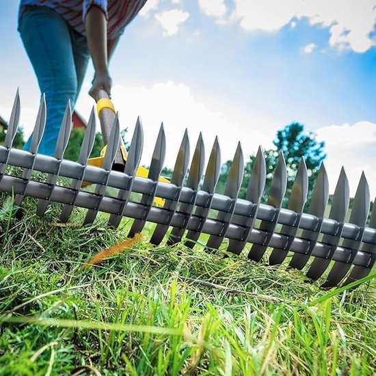 Grashark, 140 cm, robuuste hark voor het verwijderen van mos en gazonvilt, met scherp lemmet voor het verwijderen van dood gras, voor binnenplaats, tuin, gazon/grijs van Merkloos	