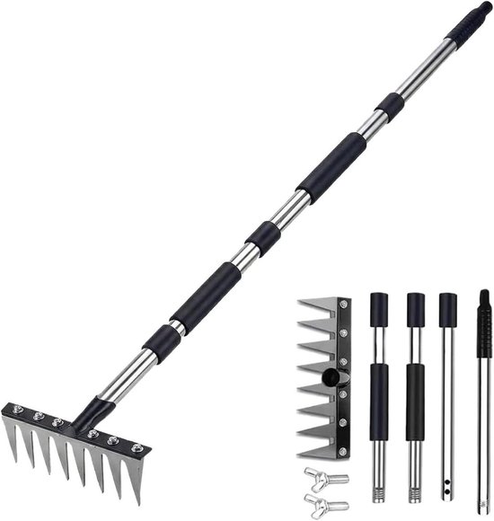Grashark Gazonhark - Wortelverwijderaar Bodemegalisator - Gazon Onderhoud - Ergonomisch Gebogen Handvat - 15B centimeter - Niet gespecificeerd