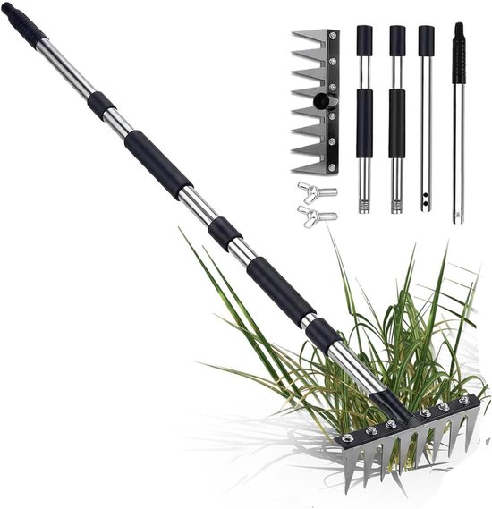 Grashark - Gras hark Wortel hark - Gazon Onderhoud - Ergonomisch Gebogen Handvat - 27x10 cm - Niet gespecificeerd
