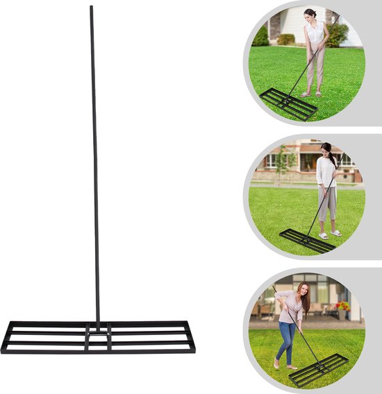 Grasland egaliseerhark - Zwart - 91x25cm - Verstelbare handgreep - Gereedschap voor tuinonderhoud