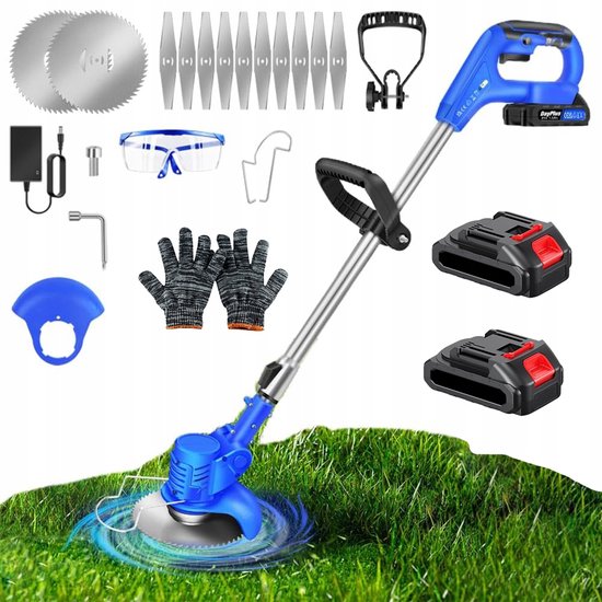Grasmaaier - Accu Grasmaaier - Draadloze Trimmer - 800W Koperen Motor & 13000rpm - Verstelbare Steel 91-127cm - 2 Batterijen & Oplader - 3 Messen (Plastic/Metaal/Rond) - Voor Tuin & Gazon van Merkloos	