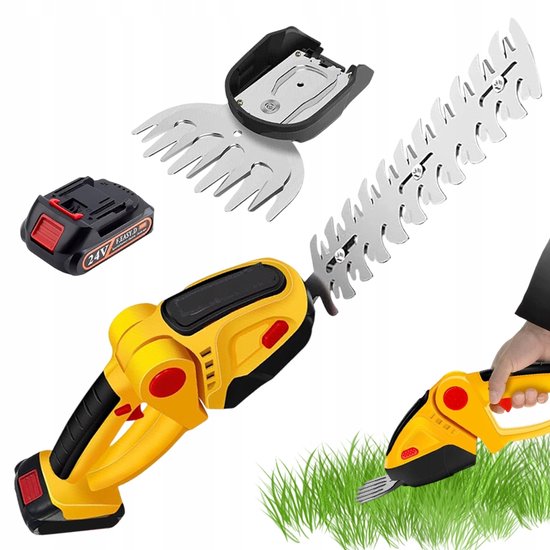 Grasmaaier - Heggenschaar - Handgrasmaaier - Geel - 750g Ultralicht & 60min Batterijduur - 15.000 tpm krachtig vermogen - Dubbele Messen & 90° Verstelbaar - Voor Tuin