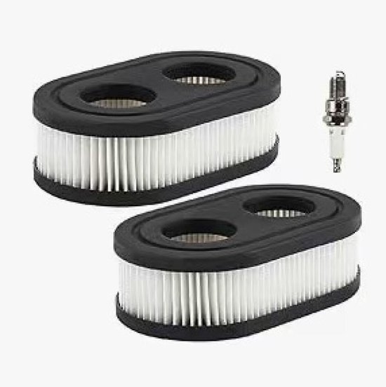 Grasmaaier Luchtfilter - 2 stuks - met 1 Bougie - Luchtfilter voor Grasmaaiers - lucht filter - 11×6.6×3.56cm - Geschikt Voor Briggs & Stratton Motoren 593260 798339 798452 550 09PEX093J02702