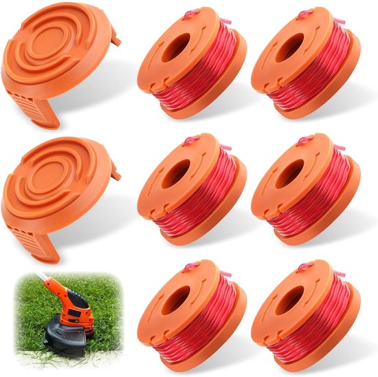 Grasmaaier spoelen - 6 spoelen + 2 hoes - Maaidraadhaspels - trimmerdraad - Geschikt voor WORX grasmaaiers - 1,65 mm diameter, 3 m lengte van Merkloos	