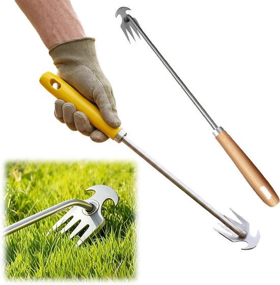 Grastrekker Roestvrij Staal - Onkruidverwijderaar Gootsteen - Tuinonderhoud Vereenvoudigen - Ergonomisch Rubberen Handvat - 51 x 6 x 12 cm