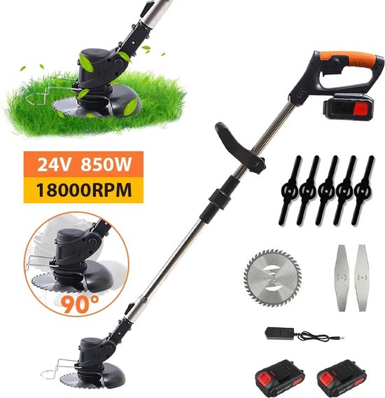 Grastrimmer - Grasmaaier - Trimmer- Tuin Trimmer - 850W - Verstelbaar - 90/125cm - 2x Accu - 18000RPM van Merkloos	