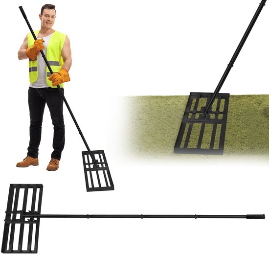Grastrimmer Hark, Egaliseerhark, Gras leveler, Golf Grashark met Handvat voor het Egaliseren van Grasoppervlakken 50x25cm, Zwart