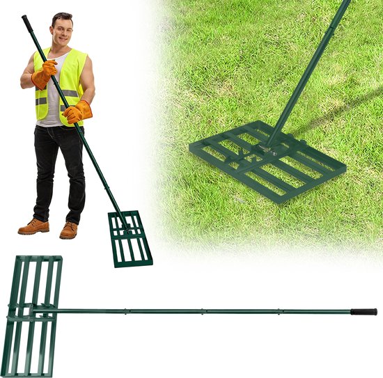 Grastrimmer Hark, Egaliseerhark, Gras leveler, Golf Grashark met Handvat voor het Egaliseren van Grasoppervlakken 75x25cm, Groen