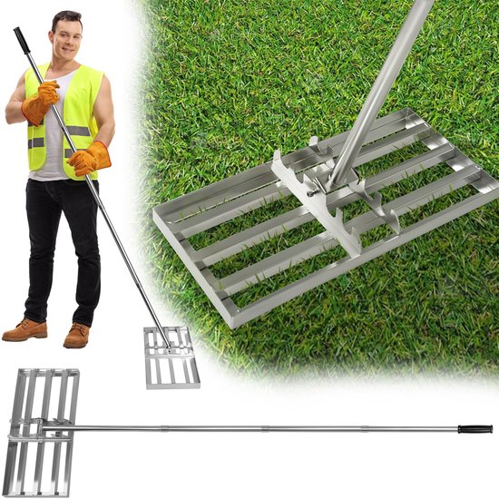 Grastrimmer Hark, Gras Egaliseerhark, Golf Grashark met Handvat voor het Egaliseren van Grasoppervlakken 70x25cm, Zwart van Tidyard
