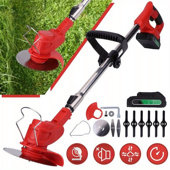 Grastrimmer Met Accu En Lader 12V Bosmaaier Met Mes Elektrische Bosmaaier Met Telescopische Steel En 90° Draaibare Trimmerkop Voor Het Trimmen Van Tuin, Gazon En Struiken - 2000mAh
