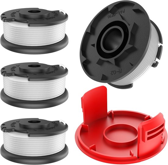 Grastrimmer Spoelen - 4 stuks - Geschikt voor Einhell GE-CT 18/28 Li & TC - Trimmerdraad - Inclusief Afdekkap - 1.6mm Nylon - 4.9m - TLE-03
