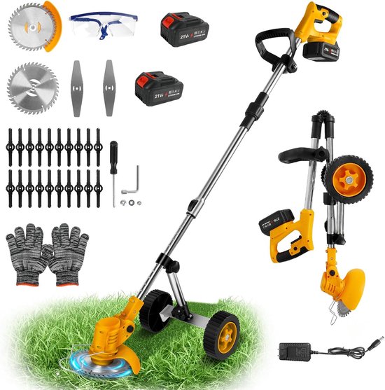 Grastrimmer voor Makita 18V accu, 3-in-1 borstelloze trimmer met 2 accu's en onkruidborstel, telescopbaar, 90° rotatie, voor gazon en struiken trimmen
