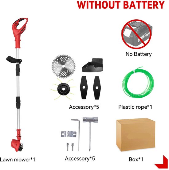 Grastrimmers - Met Accu - Draadloze - Snoeischaar - Onkruidborstel Electrisch - Snijder - 10 inch - 18V Batterij - 36000RPM - Tuingereedschap - Vouwbaar - Verstelbaar Handvat - Vouwbaar Ontwerp - Zonder Accu van Merkloos	