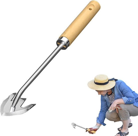 Grasverwijderaar Handgereedschap - Worteltrekker Onkruid - Onkruid Wieden - Dubbele Scherpe Snijranden - 32 cm Lengte - Houten Handvat