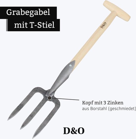 Graven Vork met 3 Tanden van Gesmeed Boorstaal en Essenhouten T-Greep | 60 cm en Werkbreedte 11,5 cm van DeWit